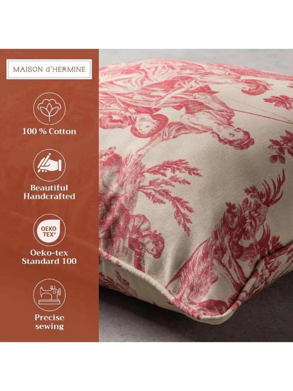 Decorative 18x18 Cotton Pillow Covers - Toile Throw Pillows for Couch & Chair